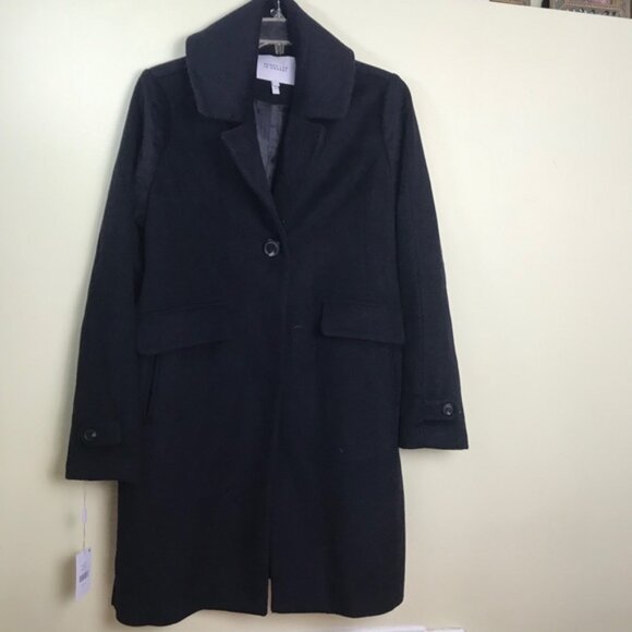 DEREK LAM 10 CROSBY New Minimalist Wool Coat Faux Fur Trim Oversized Pockets XL - Picture 10 of 16